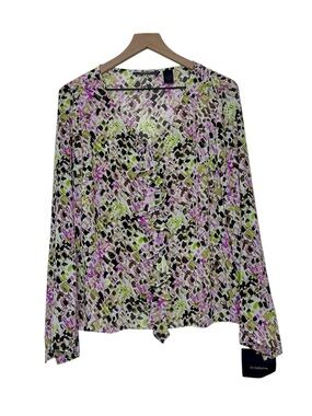 NWT Liz Claiborne Size 14 Ruffled Front Sheer Abstract Blouse Whimsical